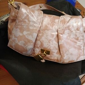Sharif Pink Floral Shoulder Bag with Gold Accents  NWOT